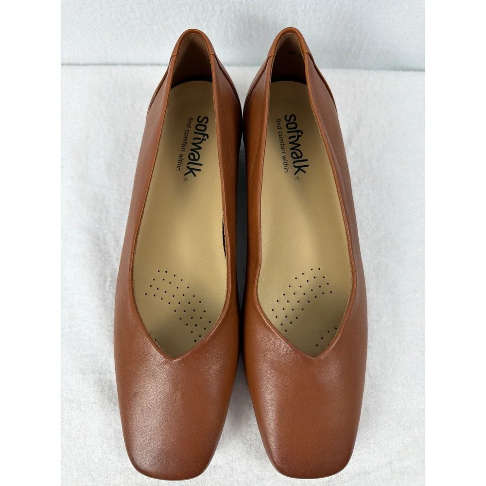 SoftWalk Womens Brown Leather Square Toe Comfort Flats S2162-253 Size 9N